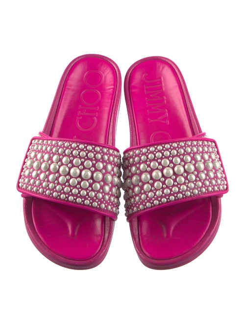 Jimmy Choo Faux Pearl Accents Leather Slides