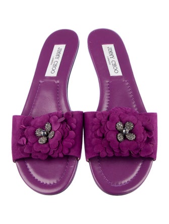 Jimmy Choo Suede Crystal Embellishments Slides