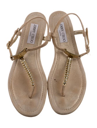 Jimmy Choo Suede Glitter Accents T-Strap Sandals