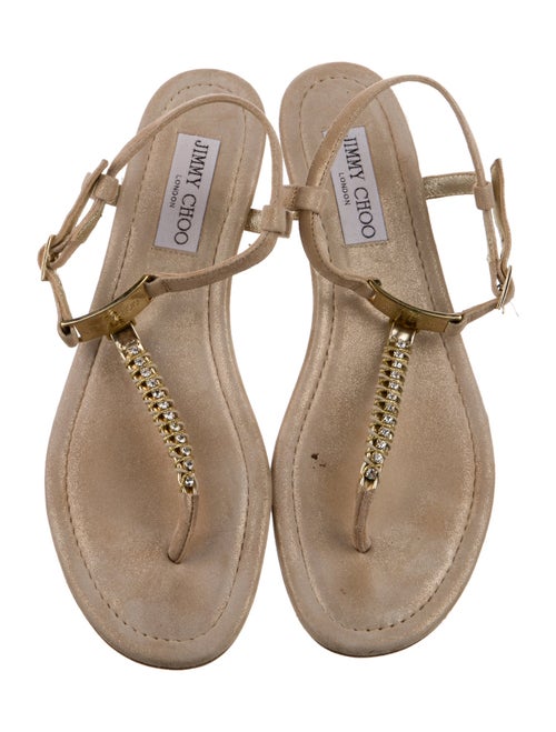 Jimmy Choo Suede Glitter Accents T-Strap Sandals