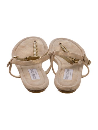 Jimmy Choo Suede Glitter Accents T-Strap Sandals