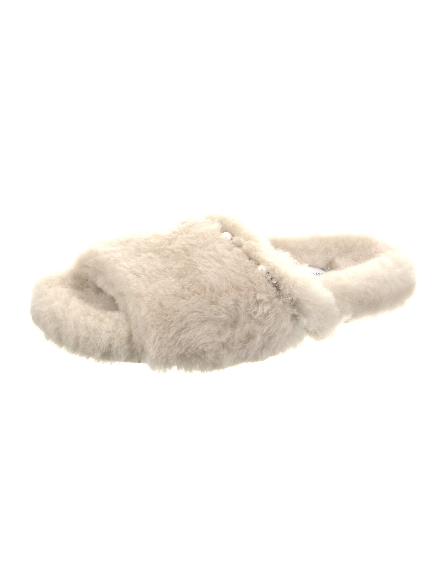 Jimmy Choo Lamb Fur Crystal Embellishments Slides