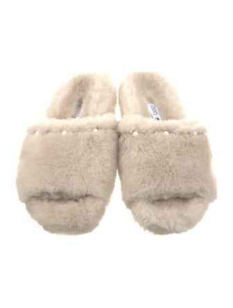 Jimmy Choo Lamb Fur Crystal Embellishments Slides