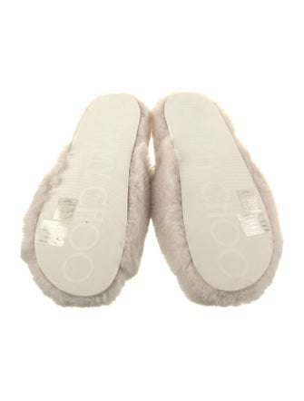 Jimmy Choo Lamb Fur Crystal Embellishments Slides