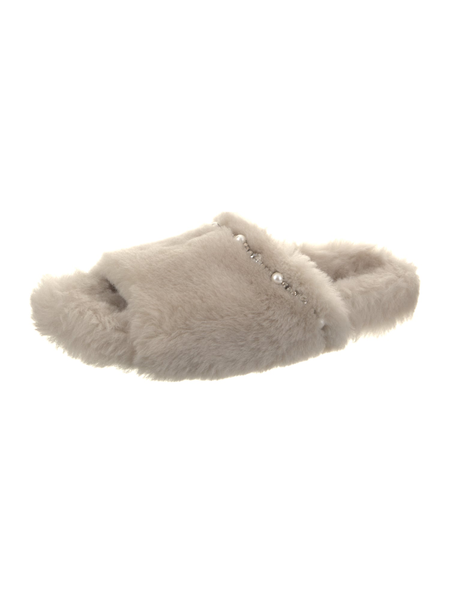 Jimmy Choo Lamb Fur Crystal Embellishments Slides