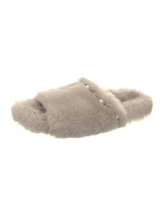 Jimmy Choo Lamb Fur Crystal Embellishments Slides