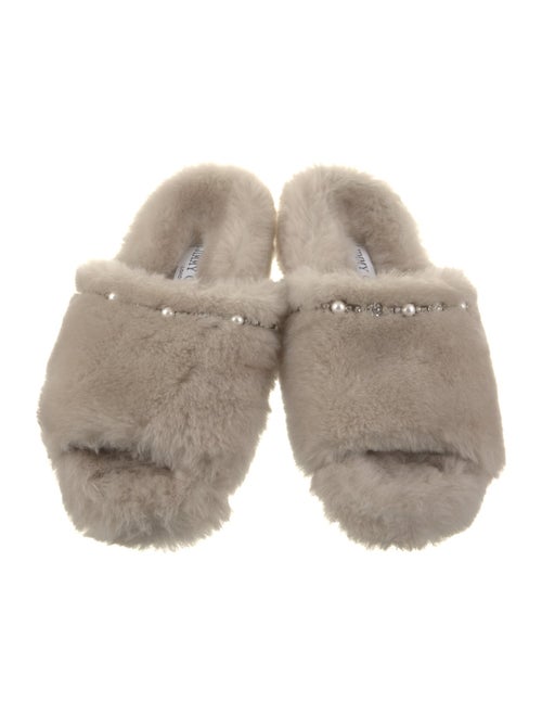 Jimmy Choo Lamb Fur Crystal Embellishments Slides
