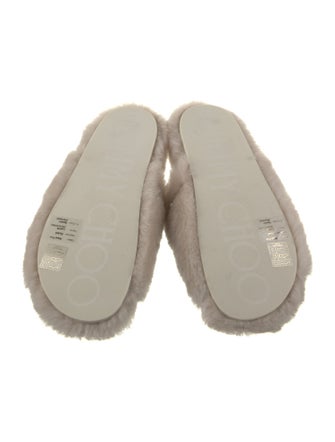 Jimmy Choo Lamb Fur Crystal Embellishments Slides