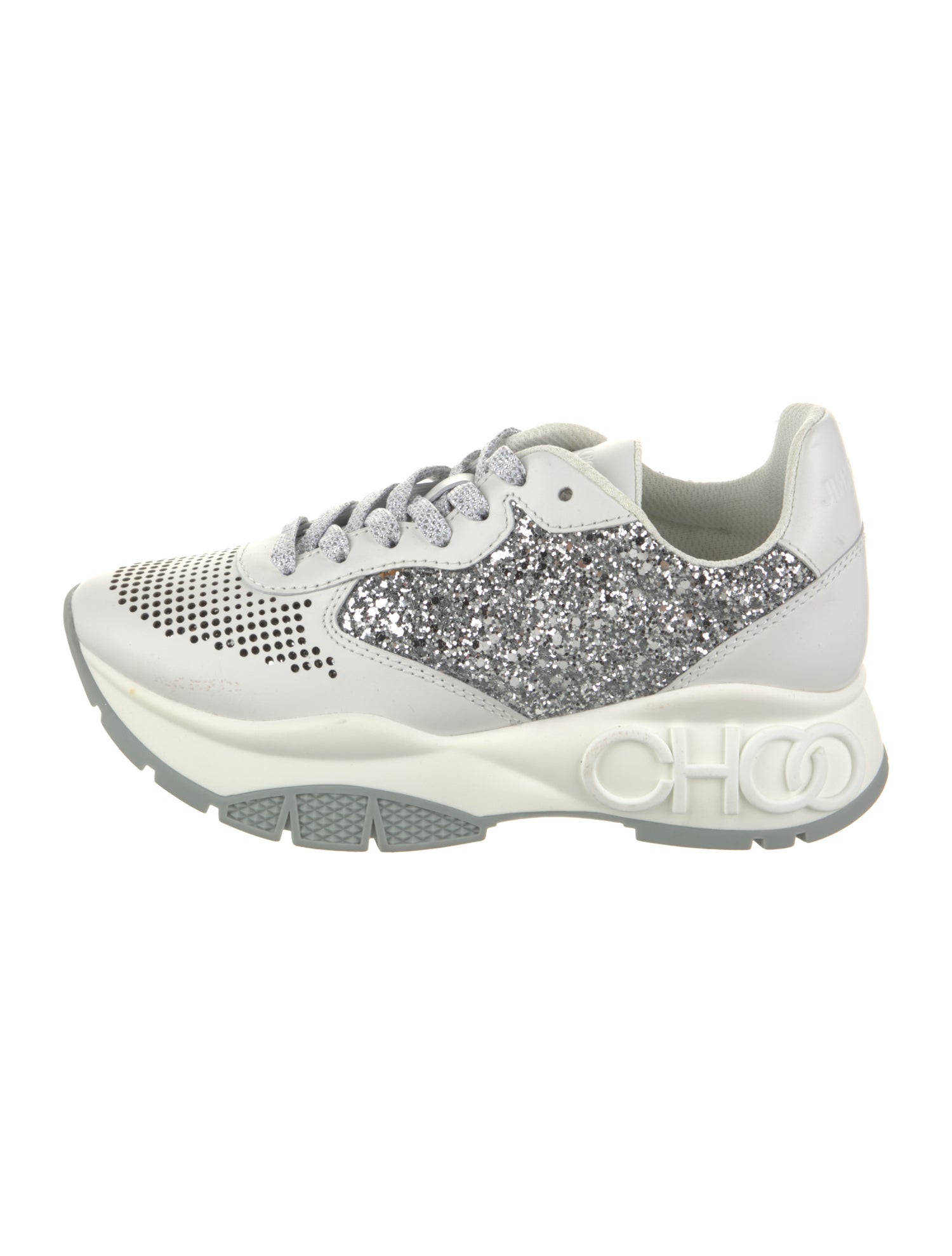 Jimmy Choo Leather Glitter Accents Sneakers
