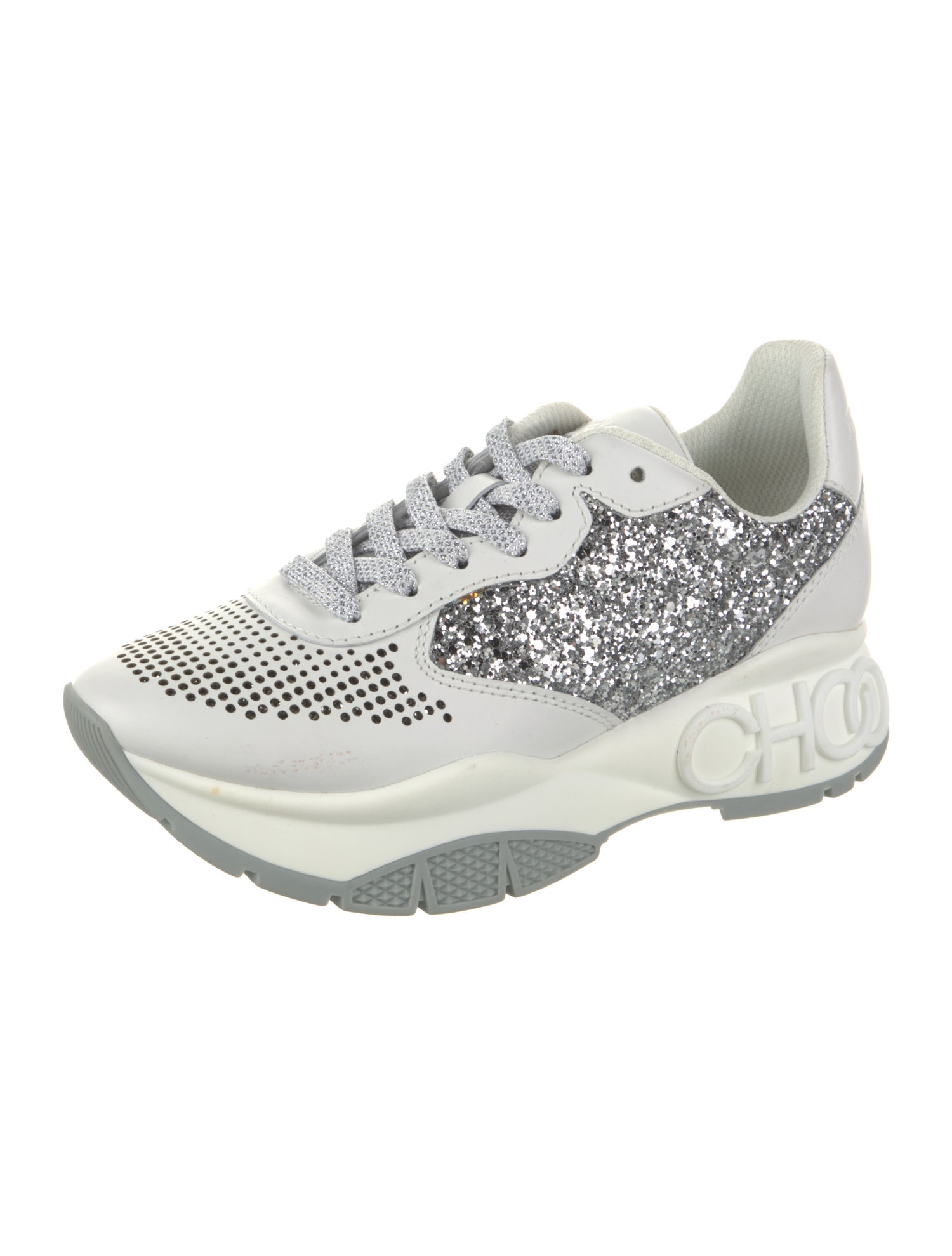 Jimmy Choo Leather Glitter Accents Sneakers