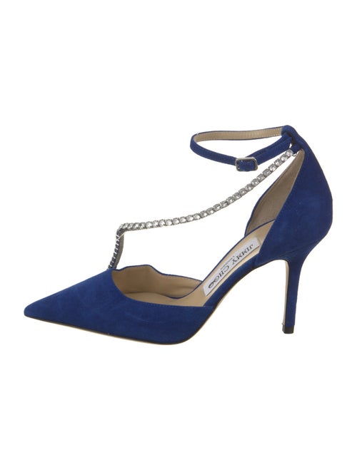 Jimmy Choo Suede Crystal Embellishments T-Strap Pumps
