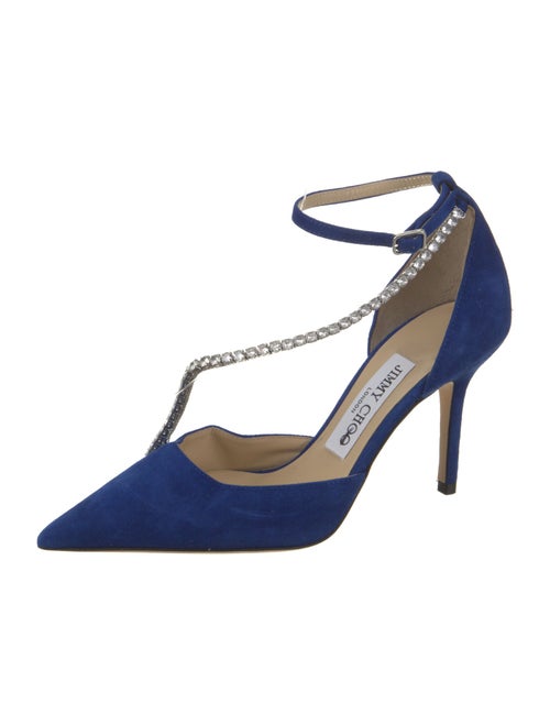 Jimmy Choo Suede Crystal Embellishments T-Strap Pumps