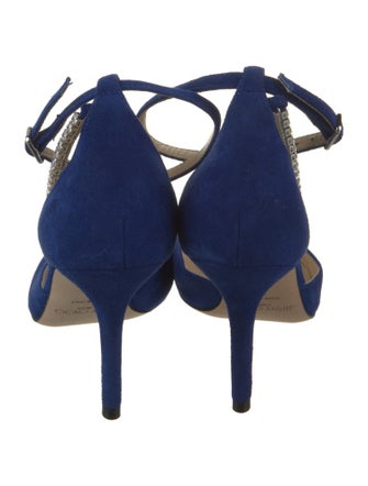 Jimmy Choo Suede Crystal Embellishments T-Strap Pumps