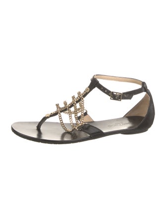Jimmy Choo Leather Chain-Link Accents T-Strap Sandals
