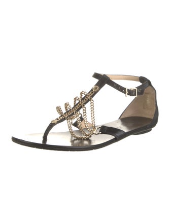 Jimmy Choo Leather Chain-Link Accents T-Strap Sandals