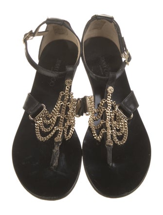 Jimmy Choo Leather Chain-Link Accents T-Strap Sandals