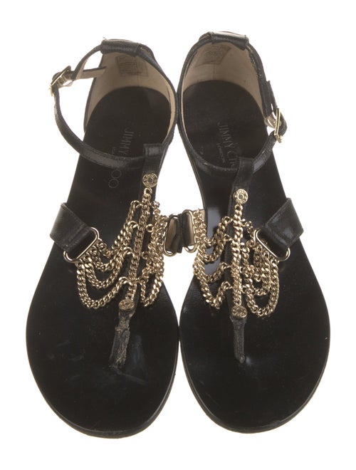 Jimmy Choo Leather Chain-Link Accents T-Strap Sandals