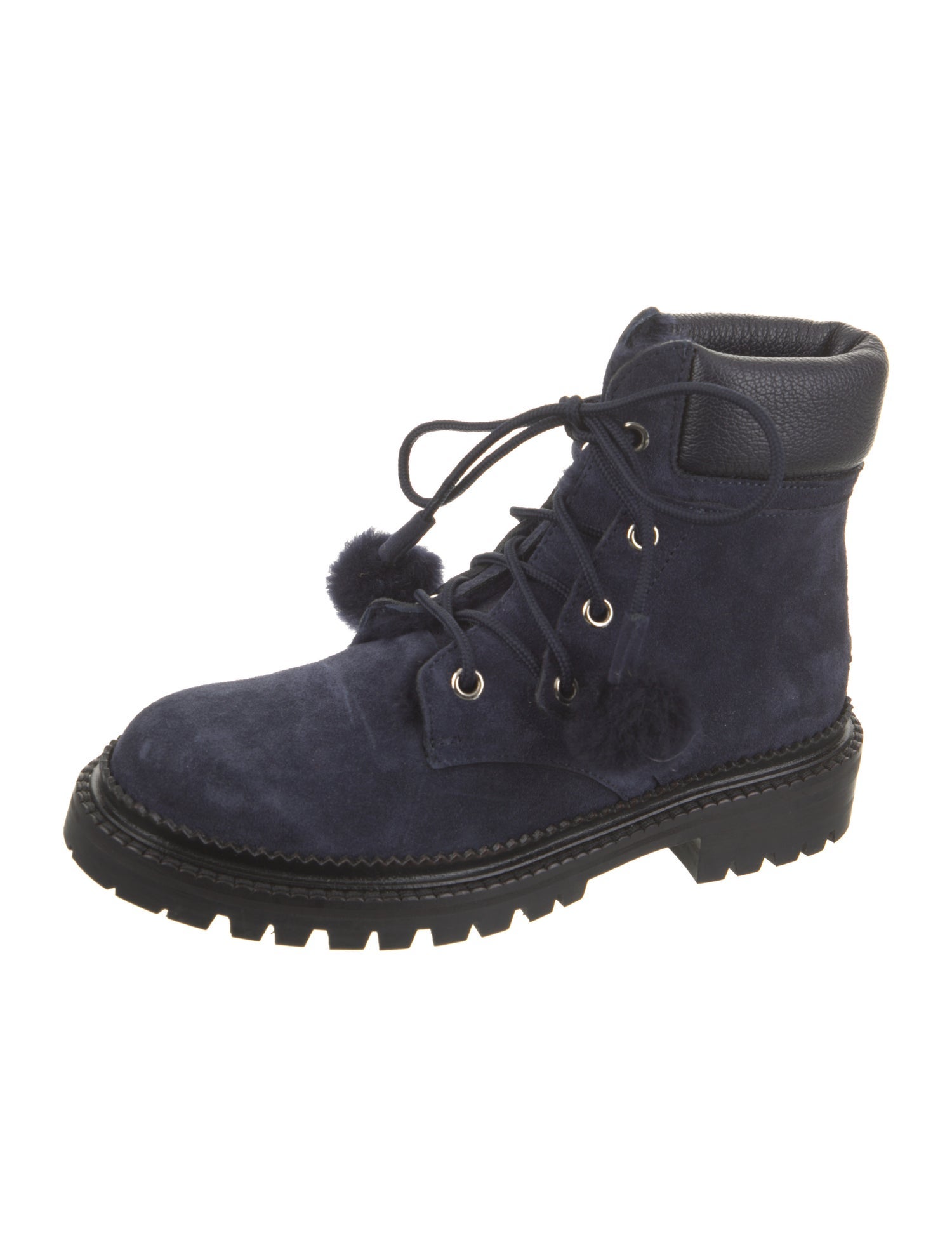 Jimmy Choo Suede Pom-Pom Embellishments Combat Boots