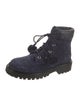 Jimmy Choo Suede Pom-Pom Embellishments Combat Boots