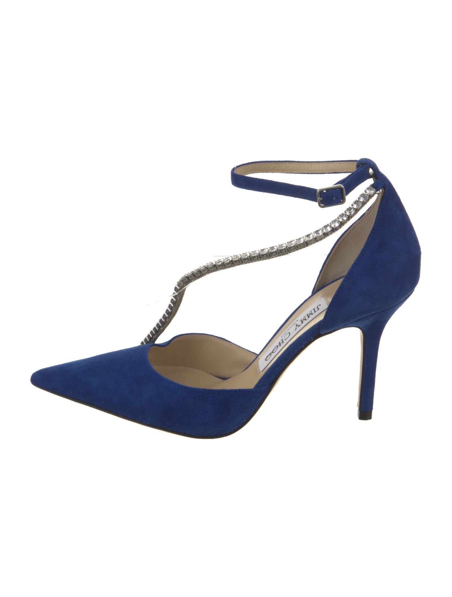Jimmy Choo Suede Crystal Embellishments T-Strap Pumps