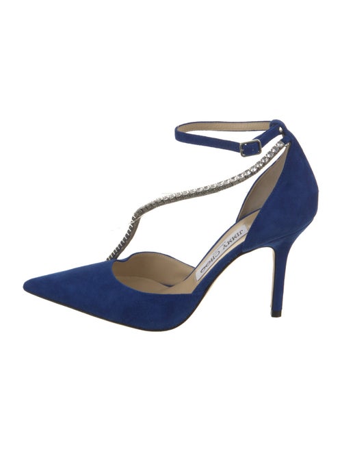 Jimmy Choo Suede Crystal Embellishments T-Strap Pumps
