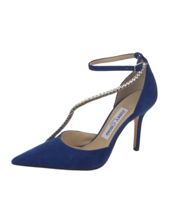 Jimmy Choo Suede Crystal Embellishments T-Strap Pumps