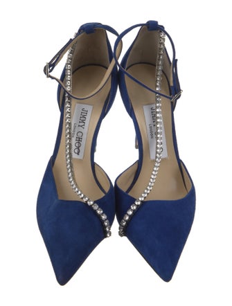 Jimmy Choo Suede Crystal Embellishments T-Strap Pumps