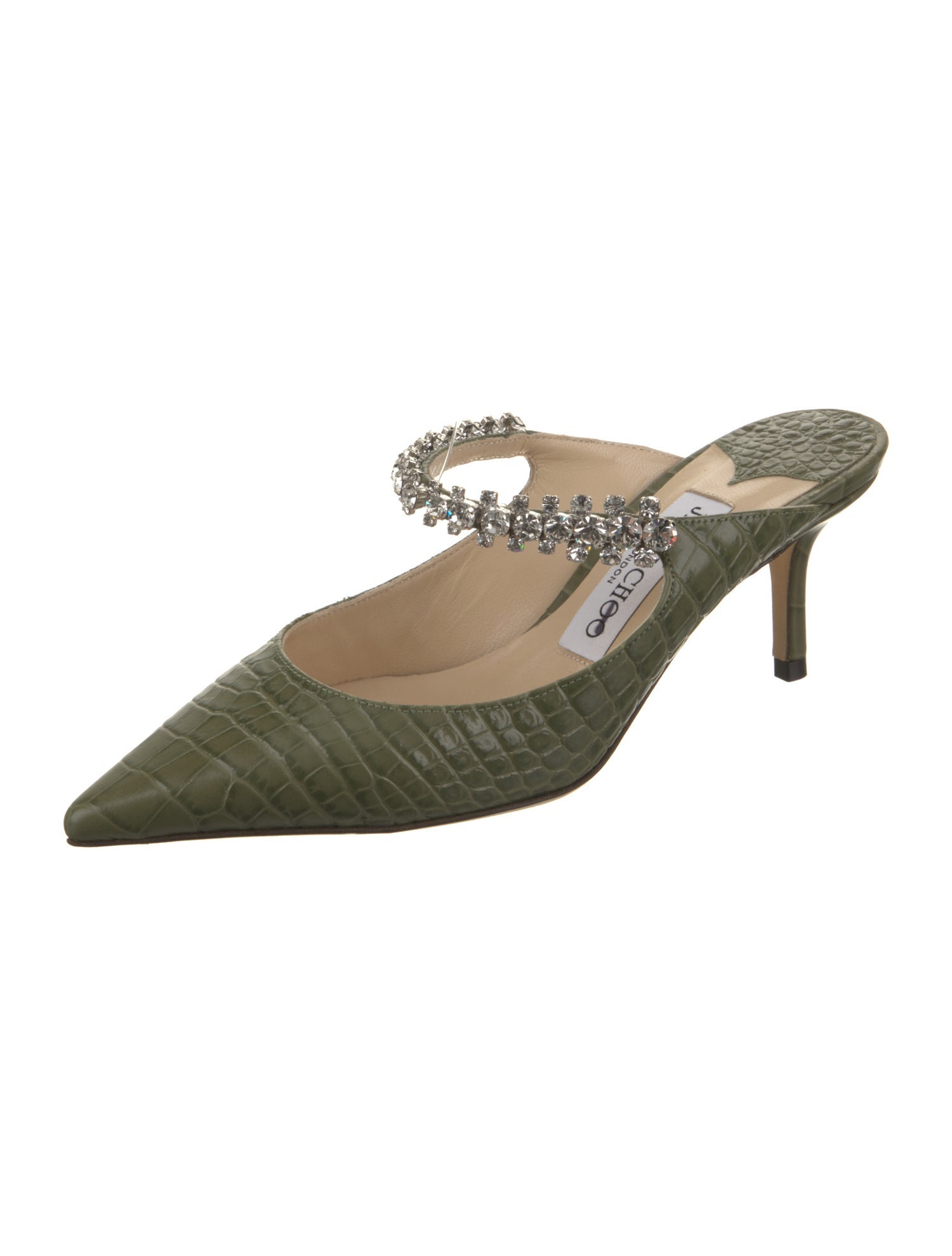 Jimmy Choo Leather Crystal Embellishments Mules