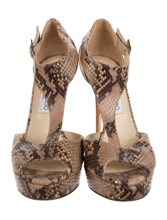 Jimmy Choo Snakeskin Animal Print T-Strap Sandals