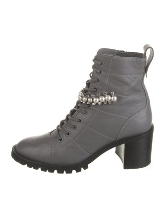 Jimmy Choo Leather Crystal Embellishments Combat Boots