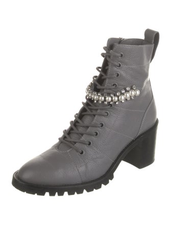 Jimmy Choo Leather Crystal Embellishments Combat Boots