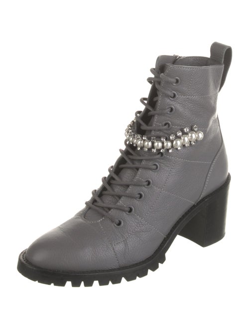 Jimmy Choo Leather Crystal Embellishments Combat Boots