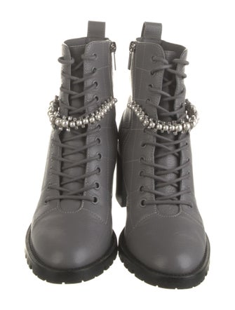 Jimmy Choo Leather Crystal Embellishments Combat Boots