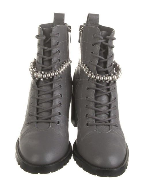 Jimmy Choo Leather Crystal Embellishments Combat Boots