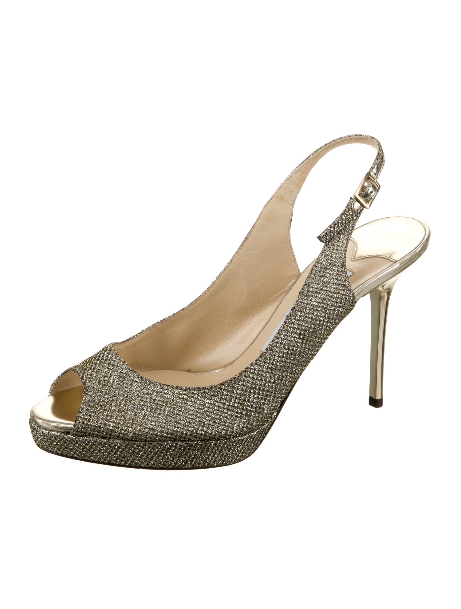 Jimmy Choo Leather Glitter Accents Slingback Sandals