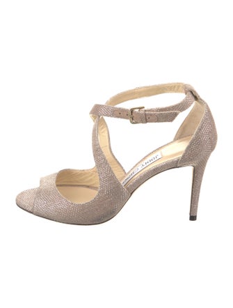 Jimmy Choo Leather Glitter Accents Sandals