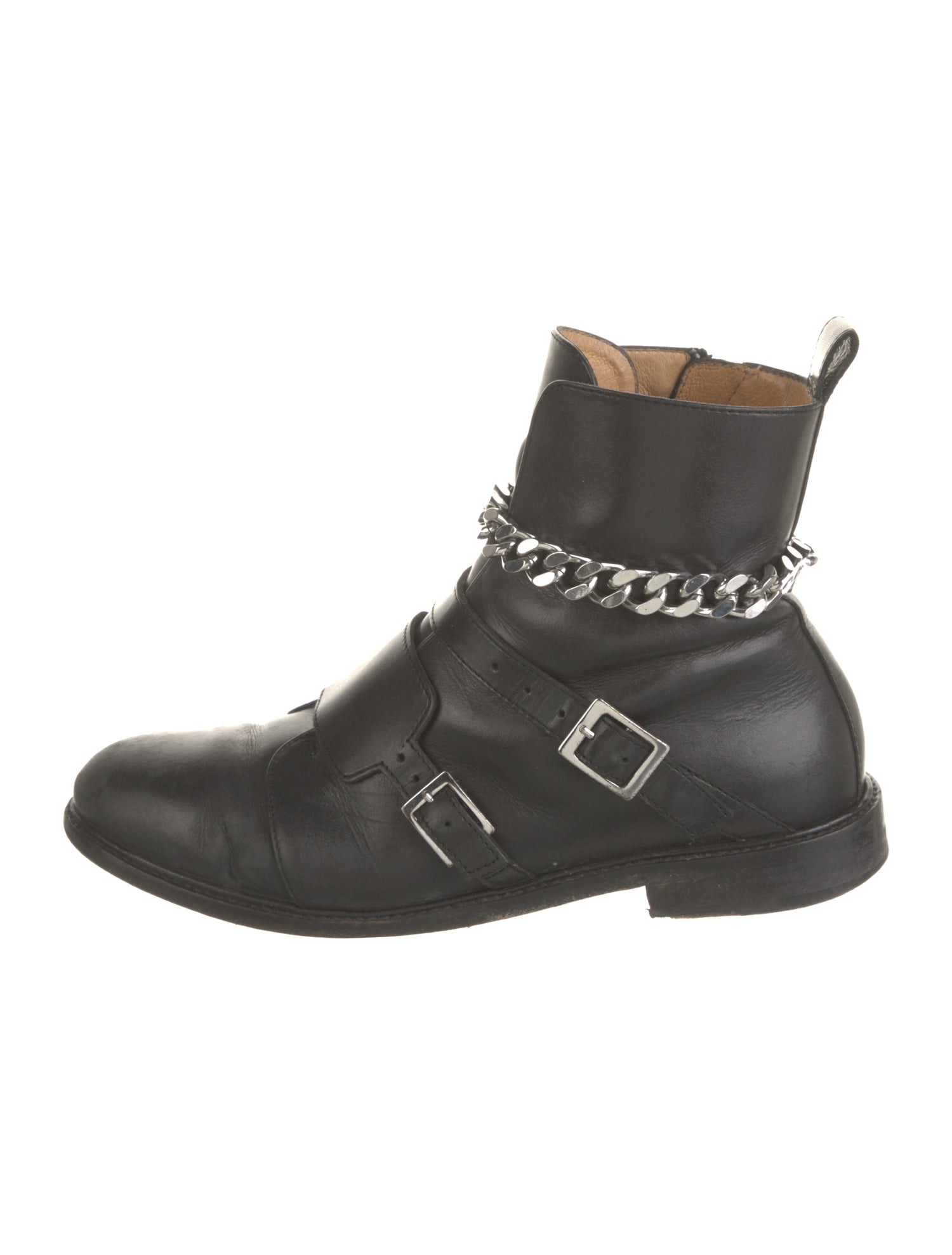 Maje Leather Chain-Link Accents Moto Boots