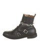Maje Leather Chain-Link Accents Moto Boots