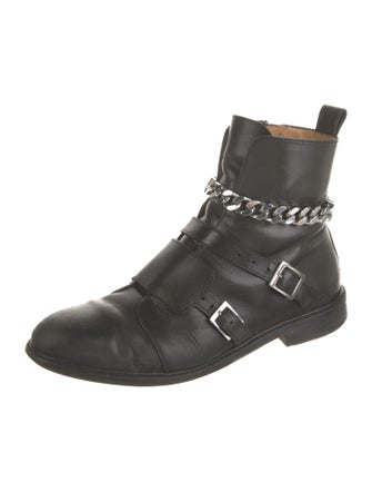 Maje Leather Chain-Link Accents Moto Boots