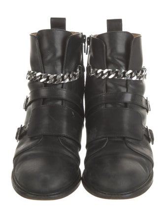 Maje Leather Chain-Link Accents Moto Boots