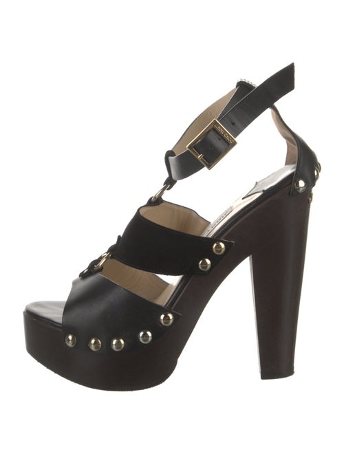 Jimmy Choo Leather Studded Accents T-Strap Sandals