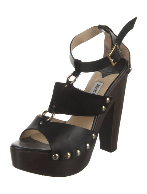 Jimmy Choo Leather Studded Accents T-Strap Sandals