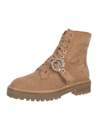 Jimmy Choo Suede Crystal Embellishments Combat Boots