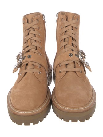 Jimmy Choo Suede Crystal Embellishments Combat Boots
