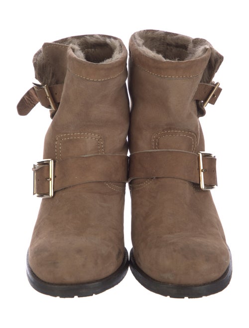 Jimmy Choo Suede Fur Trim Moto Boots