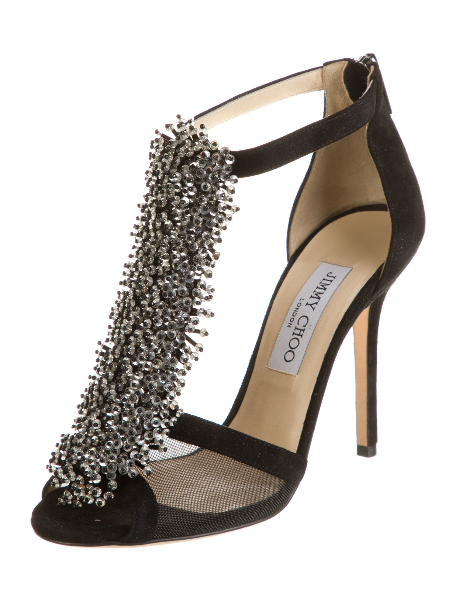 Jimmy Choo Suede Mesh Accents T-Strap Sandals