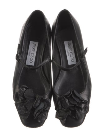 Jimmy Choo Leather Ruffle Embellishment Mary Jane Flats