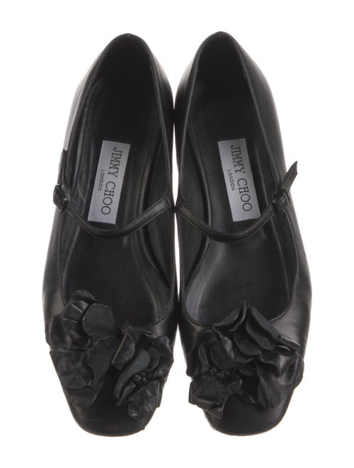Jimmy Choo Leather Ruffle Embellishment Mary Jane Flats