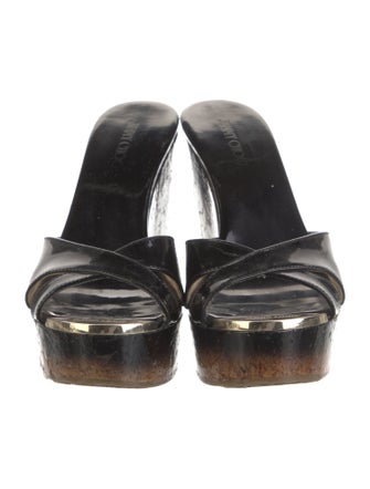 Jimmy Choo Patent Leather Leather Trim Embellishment Slides