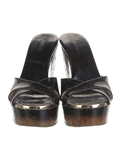 Jimmy Choo Patent Leather Leather Trim Embellishment Slides